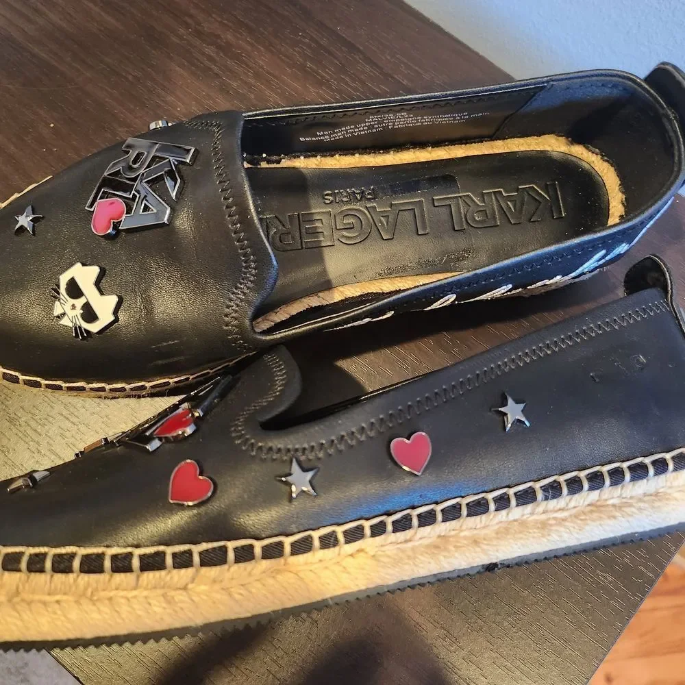 Karl Lagerfeld Black Espadrilles with Heart and Star Details